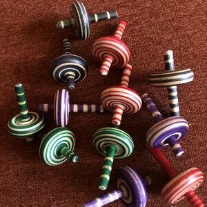 Colorful Striped Spinning Tops set of 12
